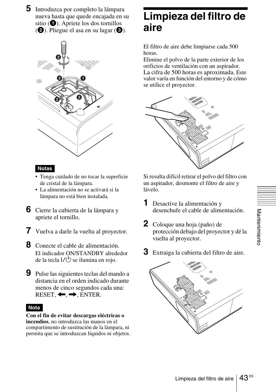 Limpieza del filtro de aire | Sony VPL-CX70 User Manual | Page 159 / 180