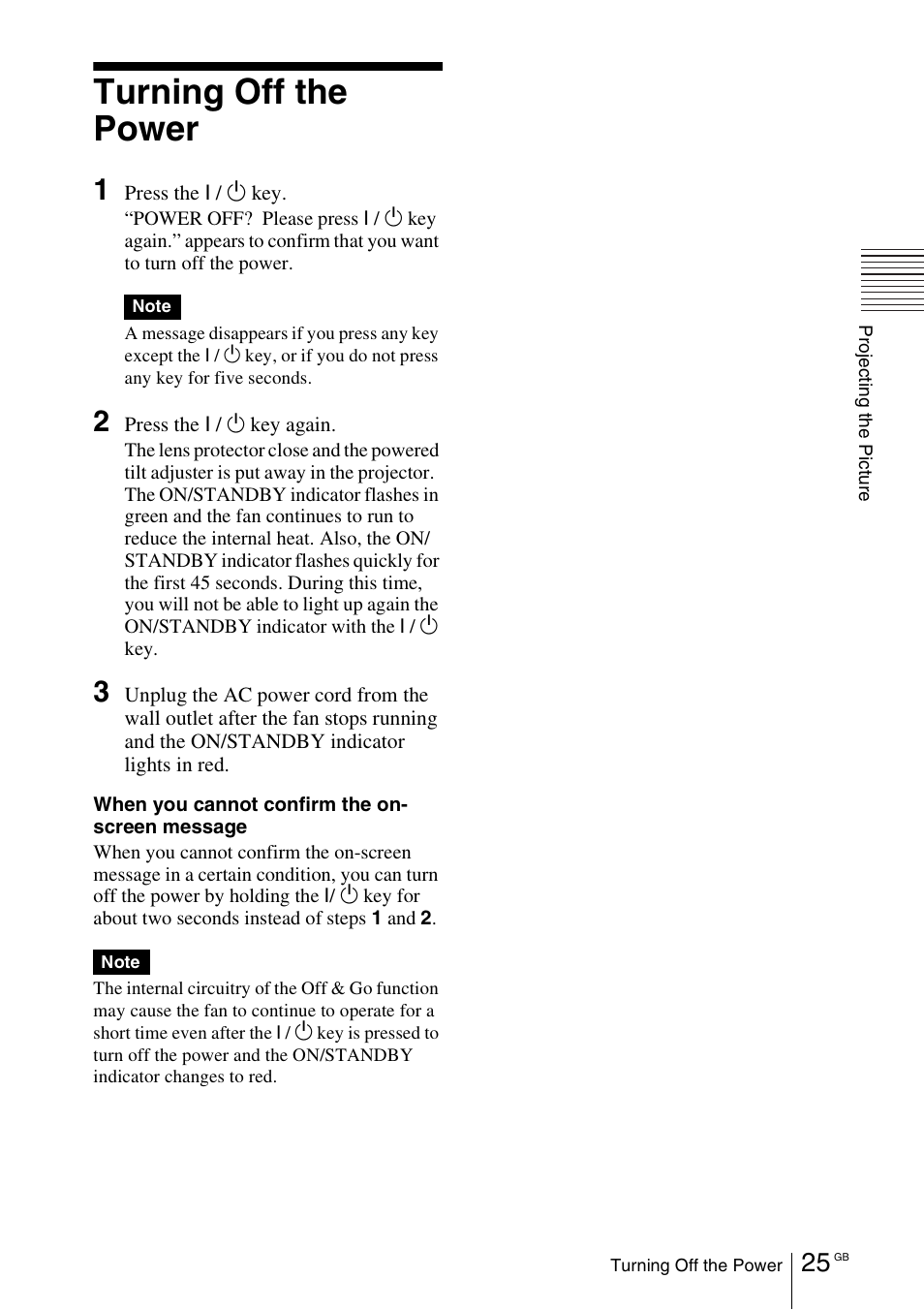 Turning off the power | Sony VPL-CX70 User Manual | Page 25 / 180