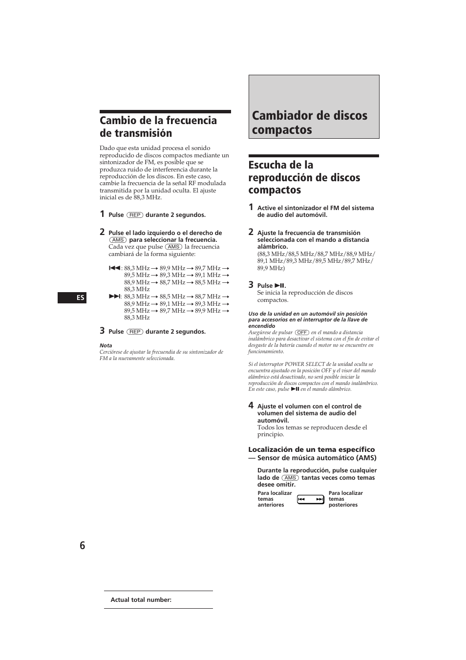 Cambiador de discos compactos, Cambio de la frecuencia de transmisión, Escucha de la reproducción de discos compactos | Sony CDX-52RF User Manual | Page 18 / 27