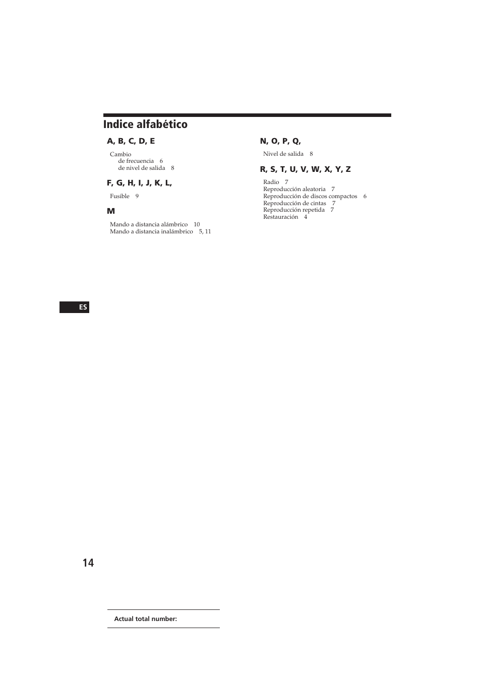 Indice alfabético | Sony CDX-52RF User Manual | Page 26 / 27