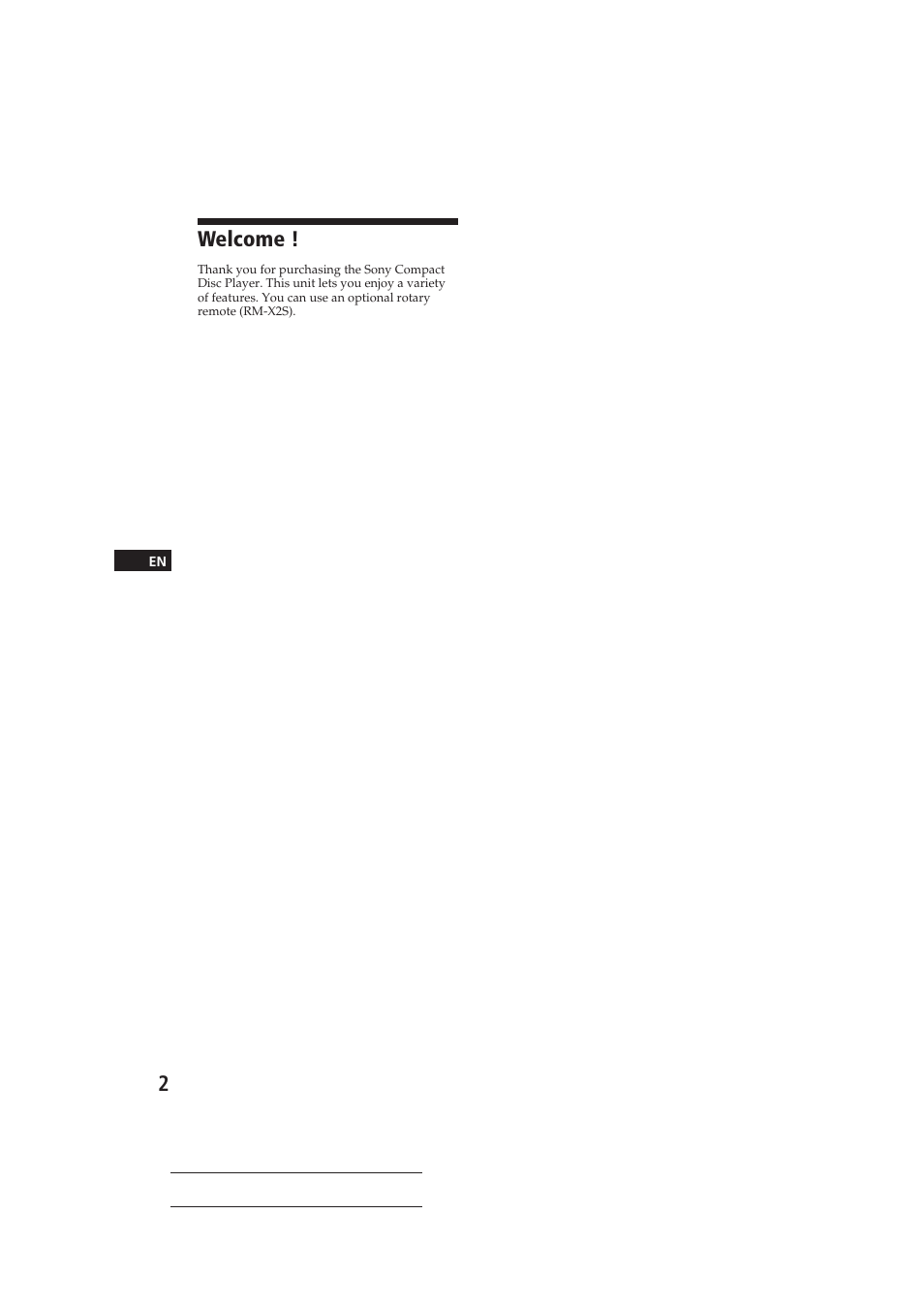 Welcome | Sony CDX-4160 User Manual | Page 2 / 32