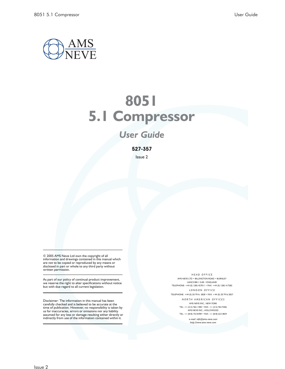 AMS NEVE 8051 User Manual | 19 pages