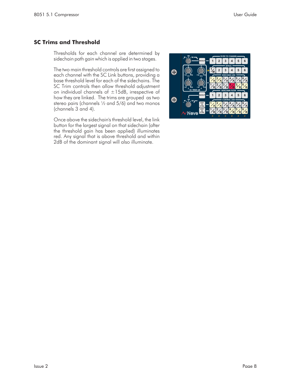 Threshold 10, Gain makeup 10, Ratio 10 | Sc trims and threshold, Neve | AMS NEVE 8051 User Manual | Page 10 / 19