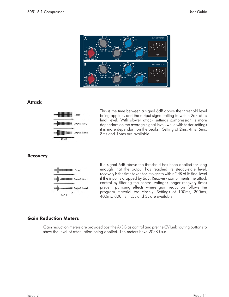 Mastering compressor controls (am5292) 13, Attack, Recovery | Gain reduction meters | AMS NEVE 8051 User Manual | Page 13 / 19