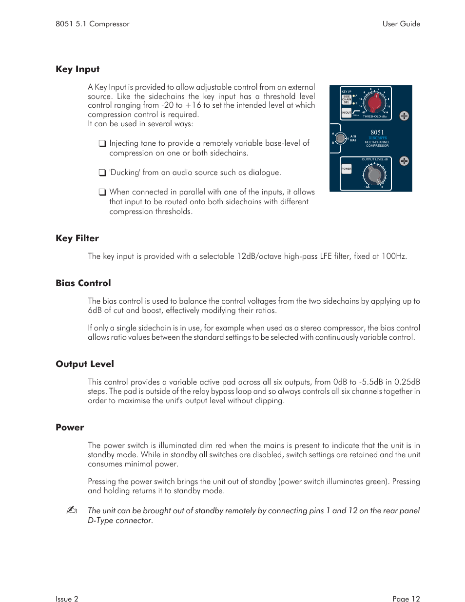 8051 compressor - 88r(s) console mounted 14, Key input, Key filter | Bias control, Output level, Power, Ducking' from an audio source such as dialogue | AMS NEVE 8051 User Manual | Page 14 / 19