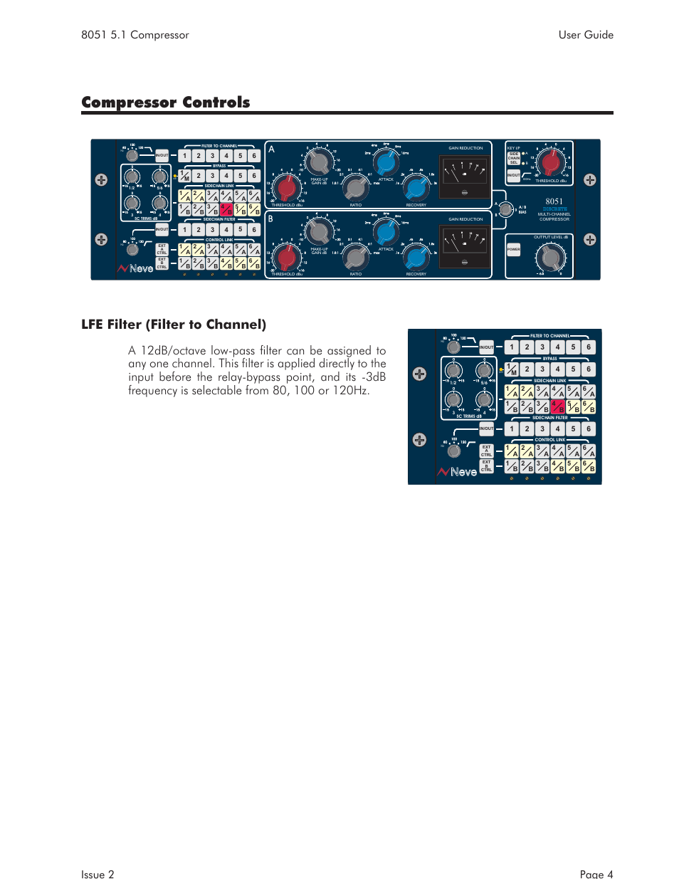 Sidechain link 6, Sidechain filter 6, Compressor controls | Lfe filter (filter to channel), Neve | AMS NEVE 8051 User Manual | Page 6 / 19