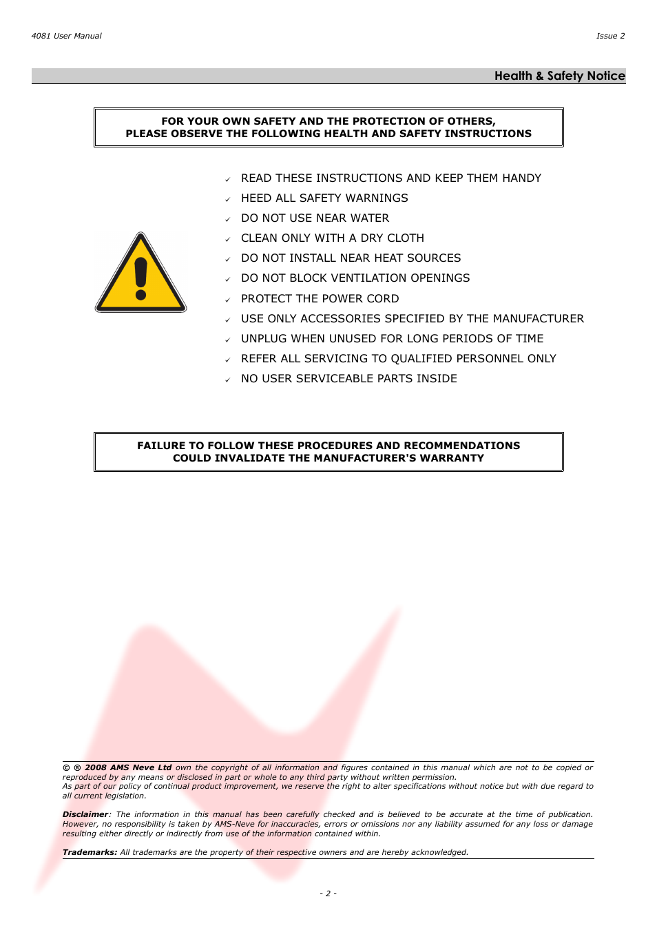 Health & safety notice | AMS Neve 4081 User Manual | Page 2 / 23