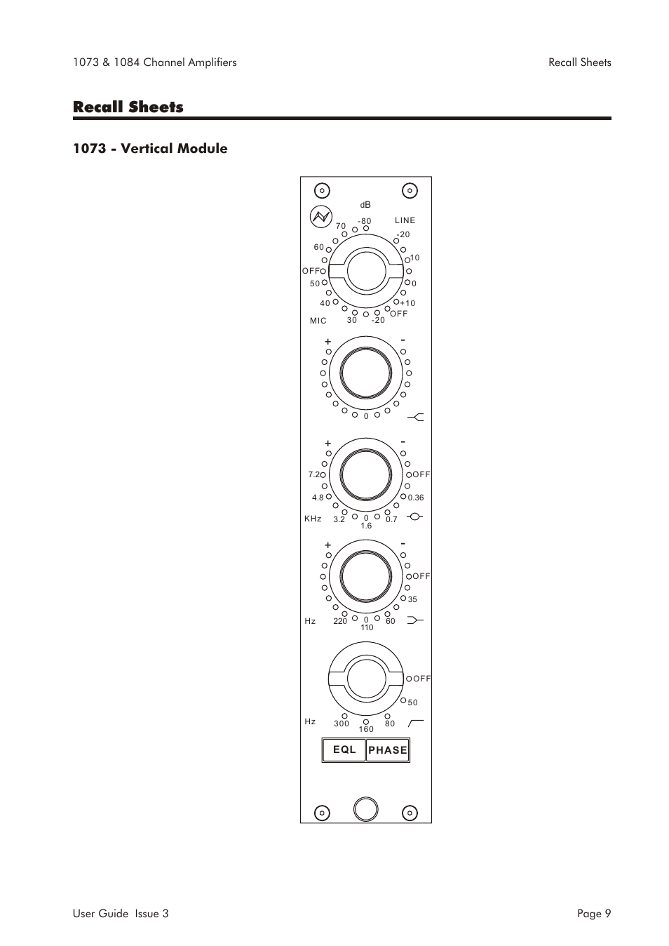Re call sheets, 1073 - vertical mod ule | AMS 1073 User Manual | Page 11 / 44
