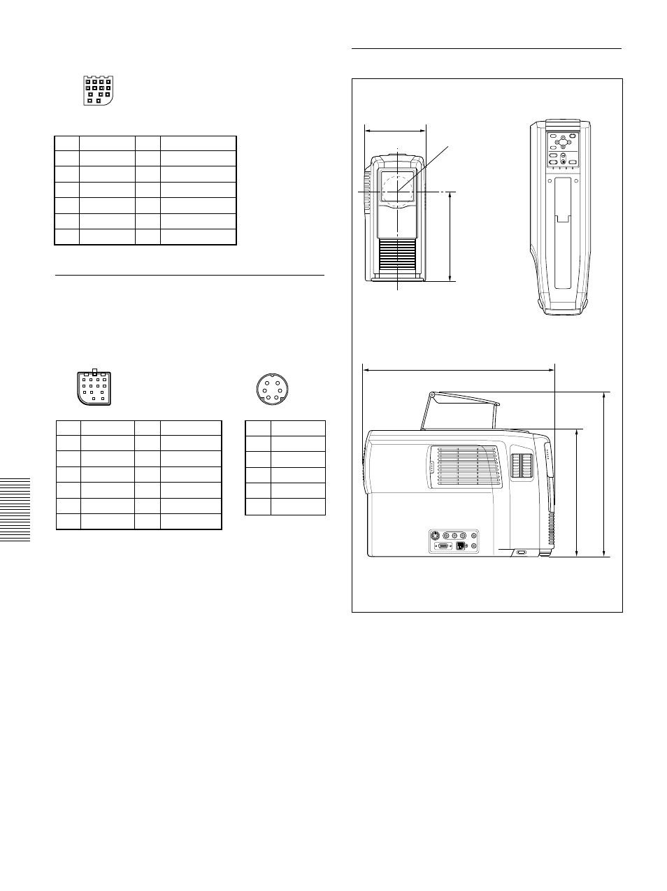 Affectation des broches du câble de souris, Dimensions, Connecteur mouse (13 broches, femelle) | Sic-s22, Avant côté dessus | Sony VPL-PX1 User Manual | Page 62 / 96