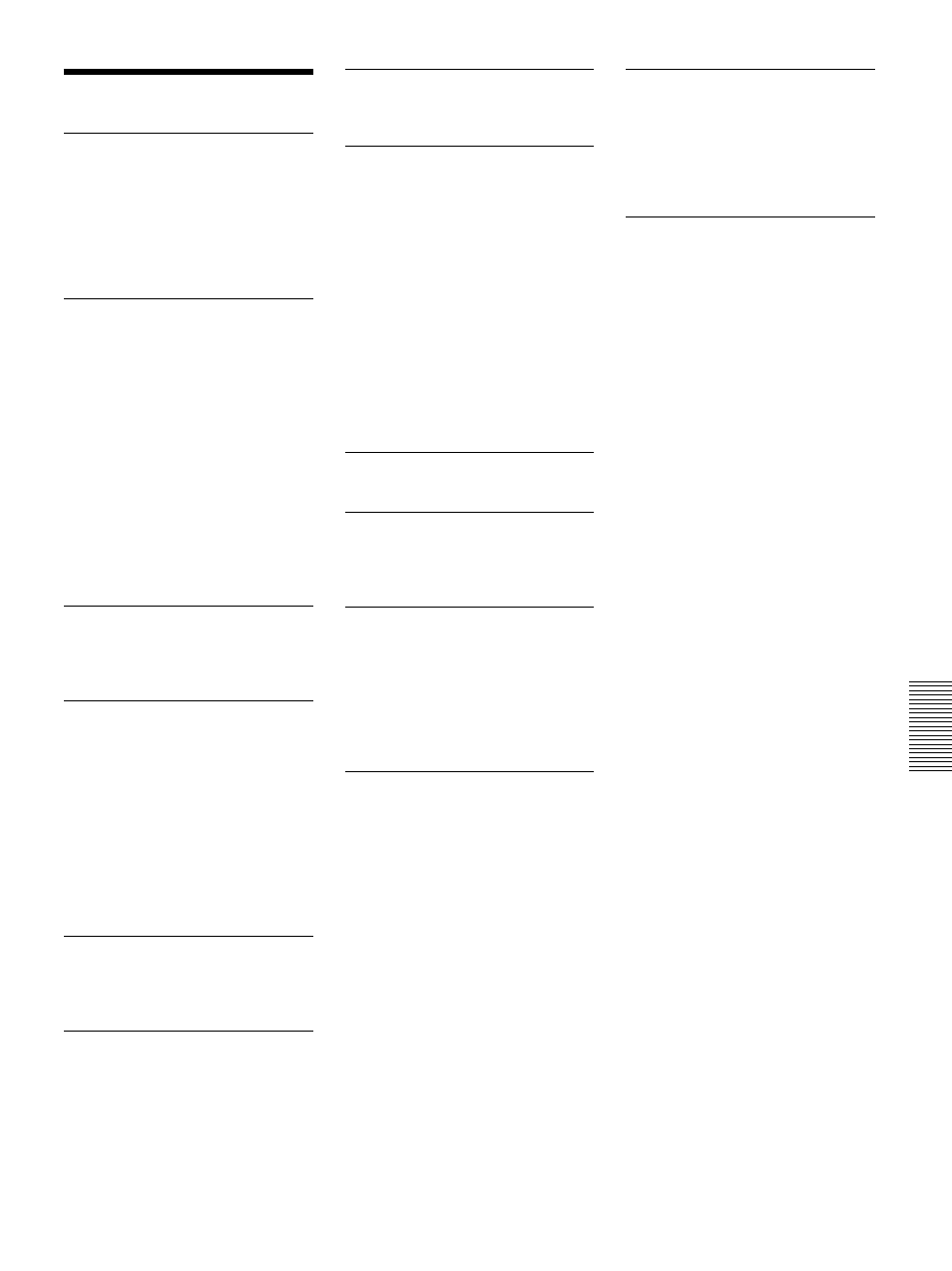 Index, A, b, F, g, h | I, j, k, P, q, T, u, v, w, x, y, z | Sony VPL-PX1 User Manual | Page 63 / 96