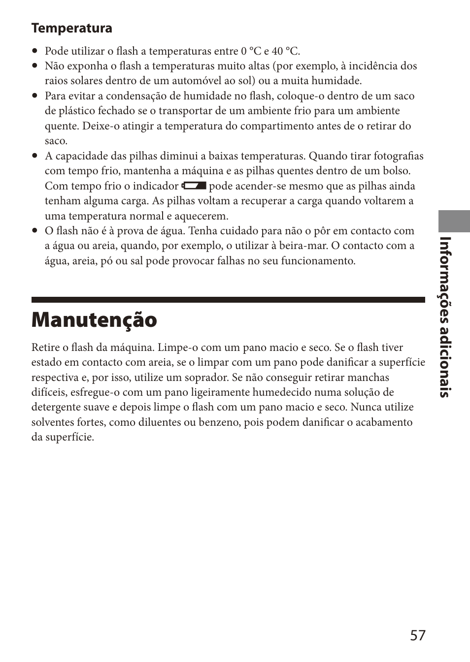 Manutenção, Inf ormaç ões adicionais | Sony HVL-MT24AM User Manual | Page 117 / 294
