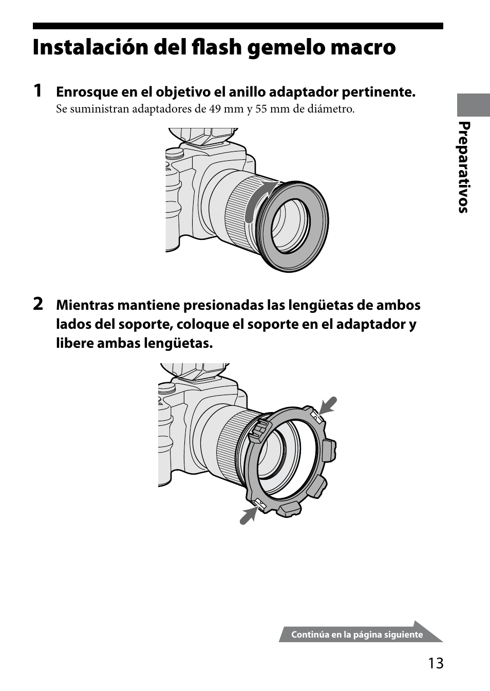 Instalación del flash gemelo macro, Instalación del flash gemelo, Macro | Sony HVL-MT24AM User Manual | Page 131 / 294