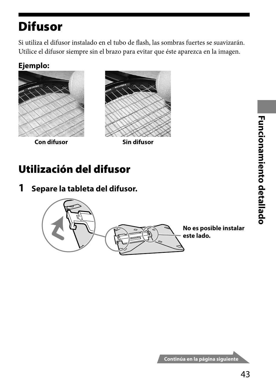 Difusor, Utilización del difusor 1, Funcionamien to detallado | Sony HVL-MT24AM User Manual | Page 161 / 294