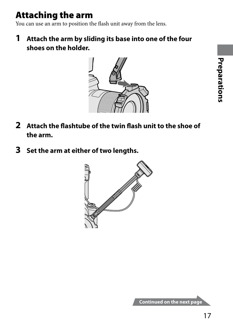 Attaching the arm | Sony HVL-MT24AM User Manual | Page 17 / 294