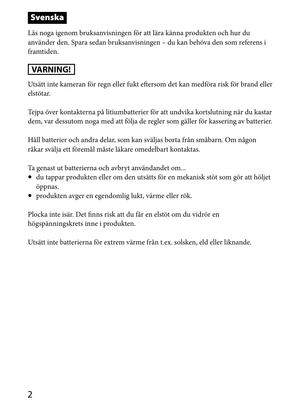 Svenska, Varning | Sony HVL-MT24AM User Manual | Page 178 / 294