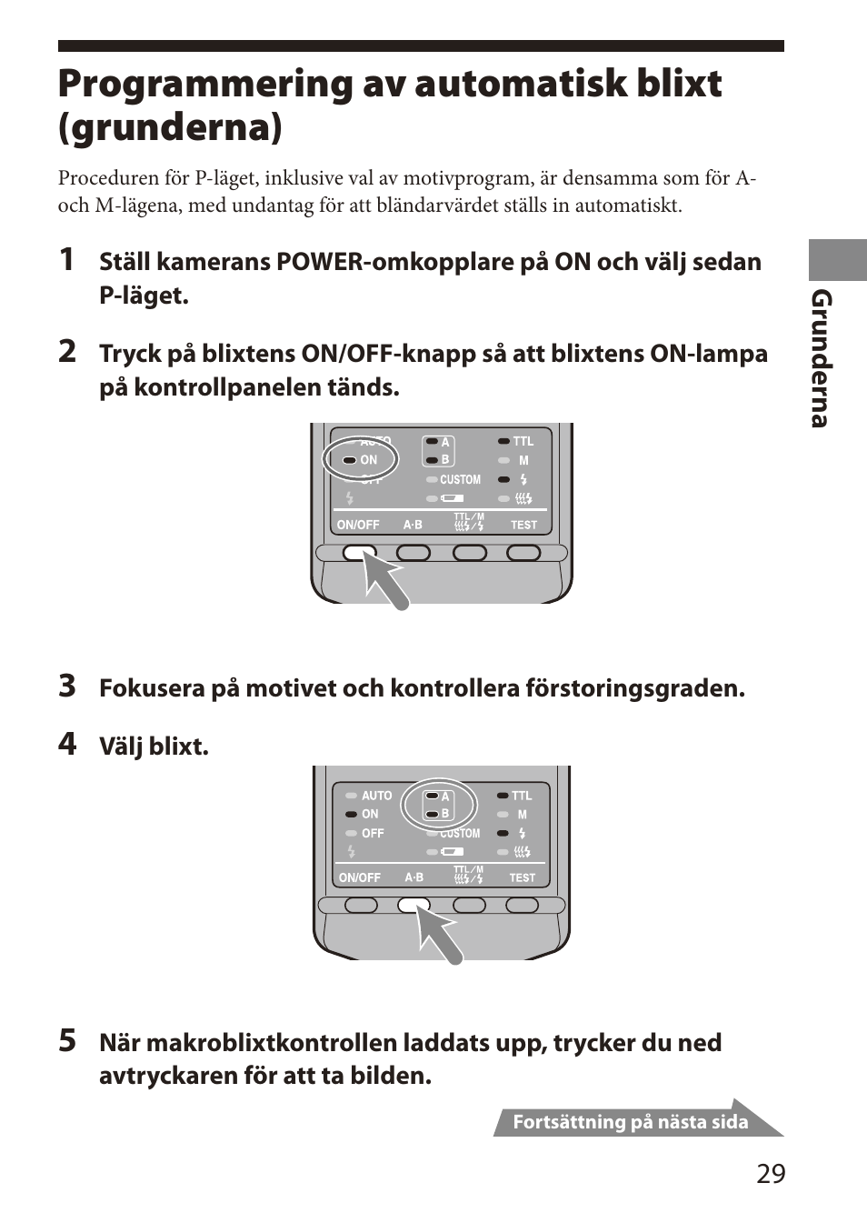 Programmering av automatisk blixt(grunderna), Programmering av automatisk, Blixt (grunderna) | Programmering av automatisk blixt (grunderna) | Sony HVL-MT24AM User Manual | Page 205 / 294