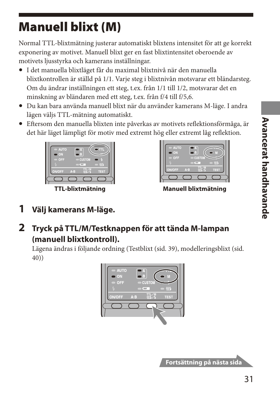 Manuell blixt (m), 1 a vanc er at handha vande | Sony HVL-MT24AM User Manual | Page 207 / 294