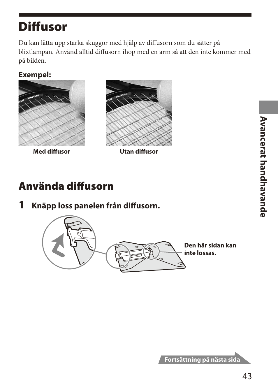 Diffusor, Använda diffusorn 1, A vanc er at handha vande | Sony HVL-MT24AM User Manual | Page 219 / 294