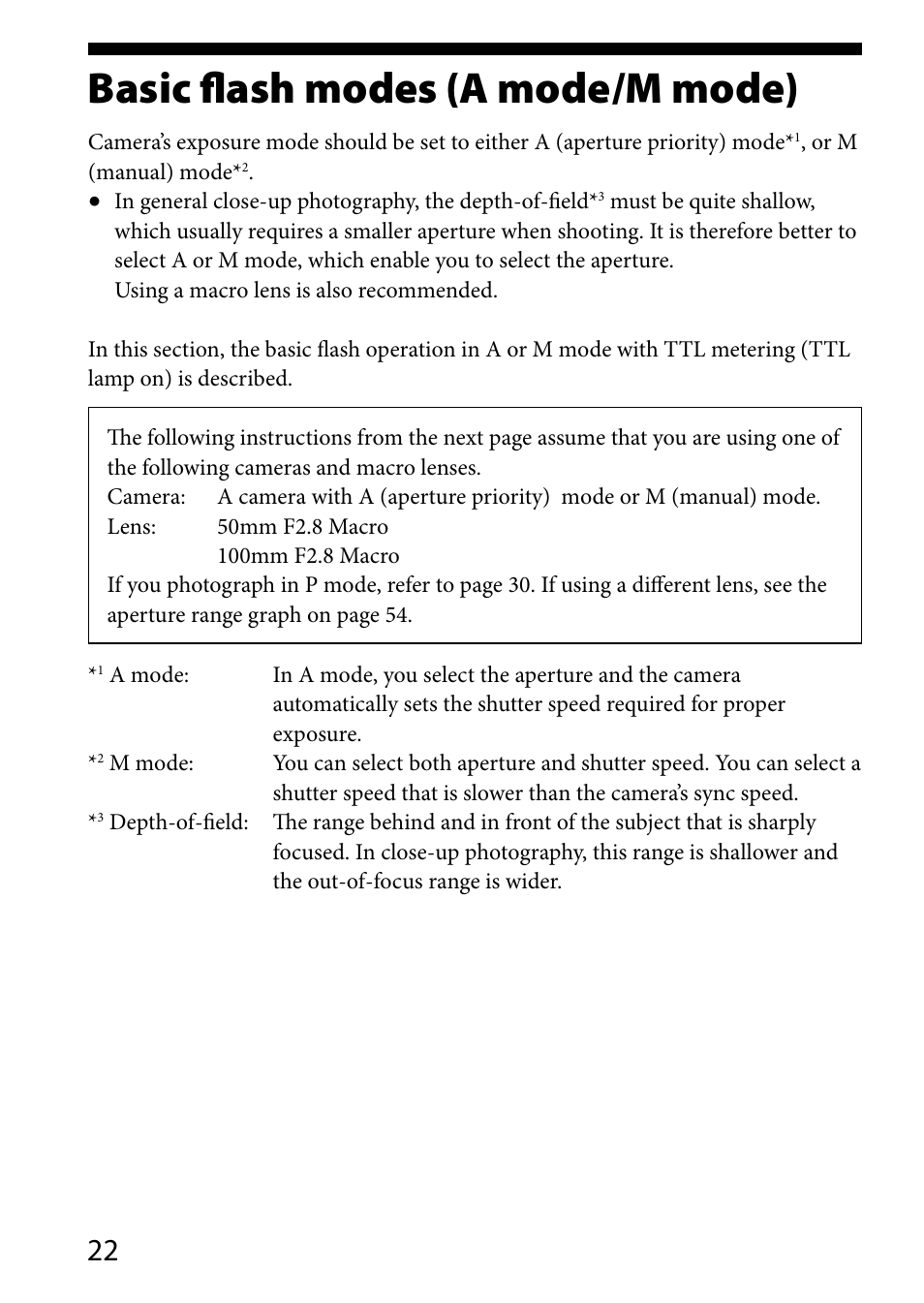 Basic flash modes (a mode/m mode), Basic flash modes, A mode/m mode) | Sony HVL-MT24AM User Manual | Page 22 / 294