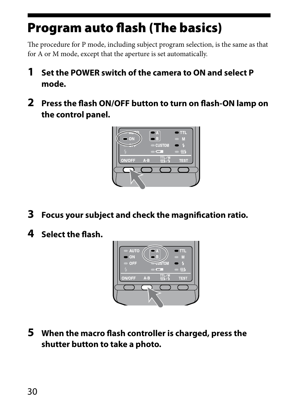 Program auto flash (the basics) | Sony HVL-MT24AM User Manual | Page 30 / 294