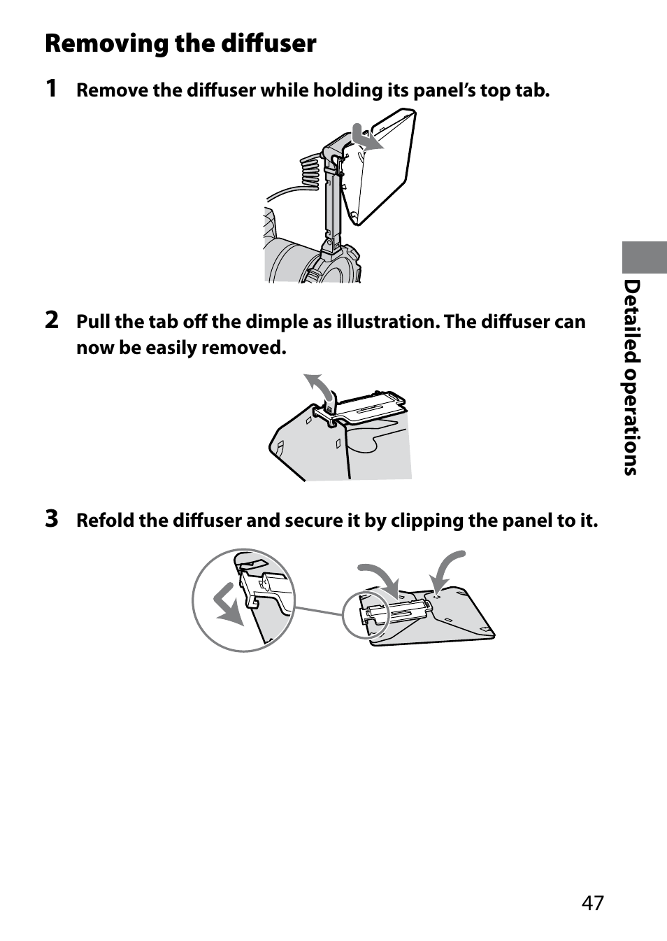 Removing the diffuser 1 | Sony HVL-MT24AM User Manual | Page 47 / 294