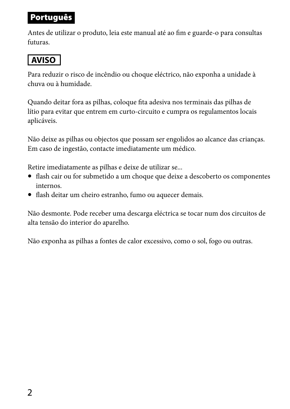 Português, Aviso | Sony HVL-MT24AM User Manual | Page 62 / 294