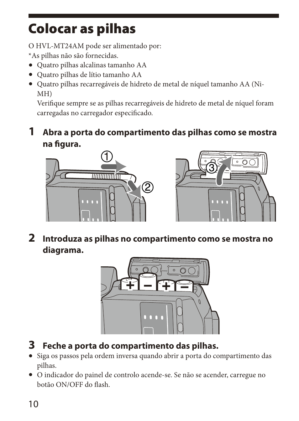Colocar as pilhas, Destes produtos. a recicla | Sony HVL-MT24AM User Manual | Page 70 / 294
