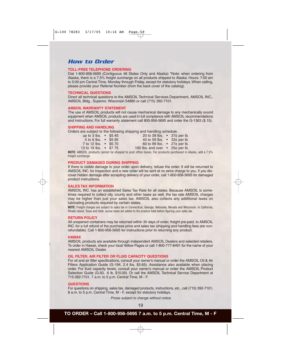 How to order | AMS Synthetic Motor Oil User Manual | Page 19 / 40
