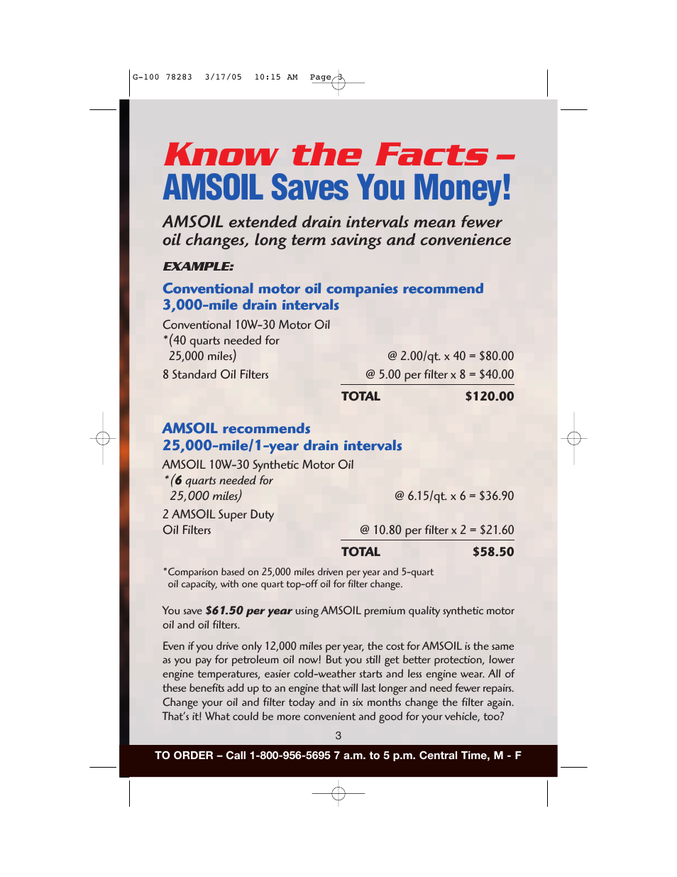 Know the facts, Amsoil saves you money | AMS Synthetic Motor Oil User Manual | Page 3 / 40