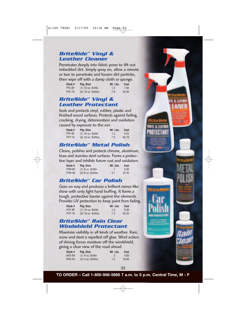 Briteside, Vinyl & leather cleaner, Vinyl & leather protectant | Metal polish, Car polish, Rain clear windshield protectant | AMS Synthetic Motor Oil User Manual | Page 33 / 40