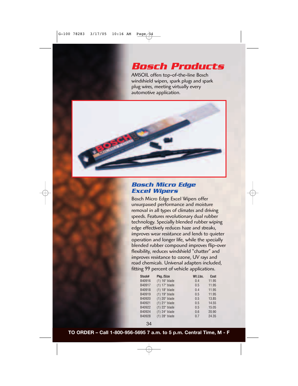 Bosch products, Bosch micro edge excel wipers | AMS Synthetic Motor Oil User Manual | Page 34 / 40