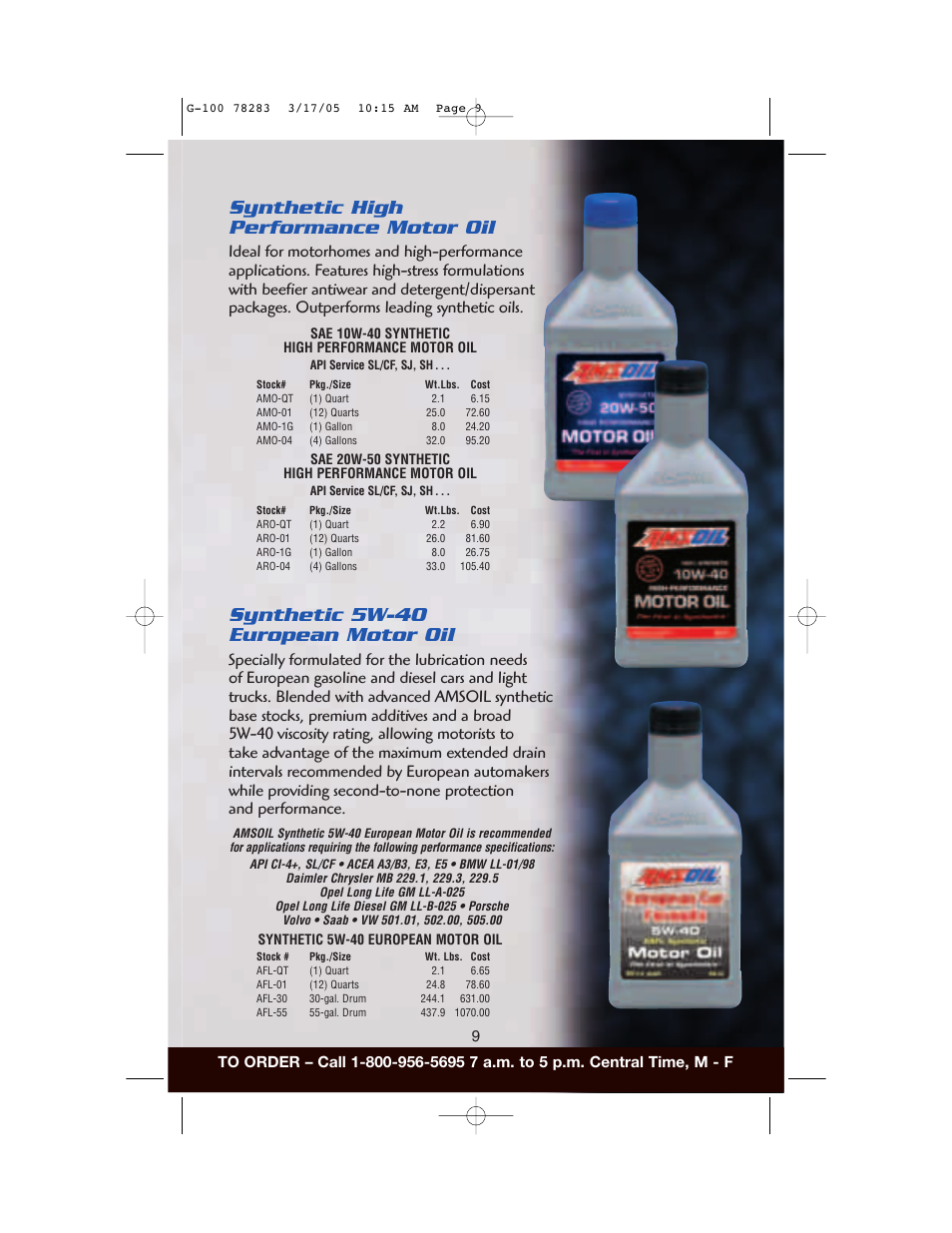 Synthetic high performance motor oil, Synthetic 5w-40 european motor oil | AMS Synthetic Motor Oil User Manual | Page 9 / 40