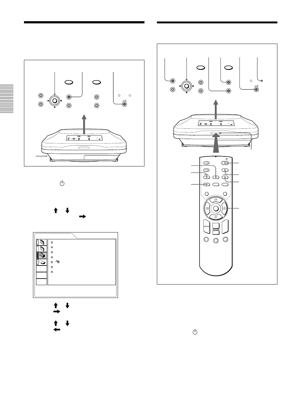 Selecting the menu language, Projecting, Selecting the menu language (gb) | Projecting (gb), Plug the ac power cord into the wall outlet, Press the i / 1 key to turn on the power, Press the menu key. the menu display appears | Sony VPL-FX50 User Manual | Page 18 / 108