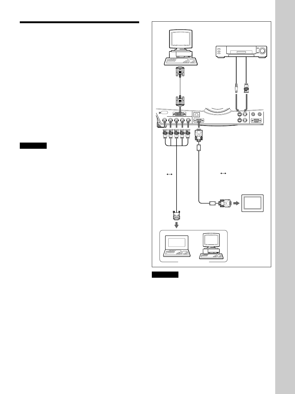 Raccordement à un ordinateur ou un magnétoscope, Raccordement (fr), Raccordement à un ordinateur ou un | Magnétoscope (fr), Raccordement, Installation et pr ojection, Lorsque vous connectez un ordinateur macintosh | Sony VPL-FX50 User Manual | Page 49 / 108