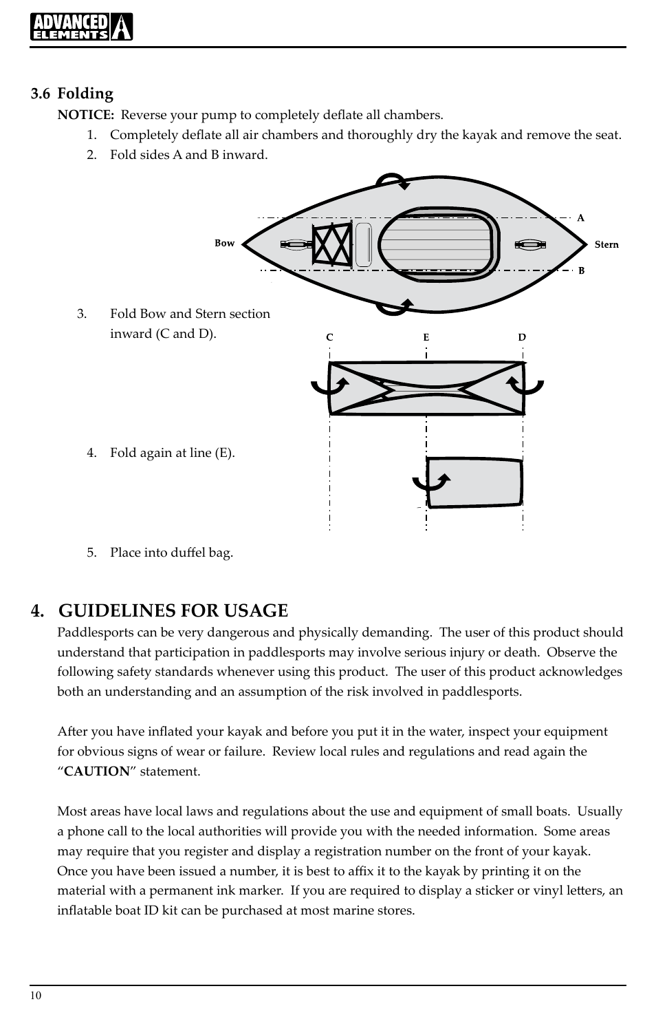 Guidelines for usage, 6 folding | Advanced Elements DRAGONFLY AE1001 User Manual | Page 10 / 16