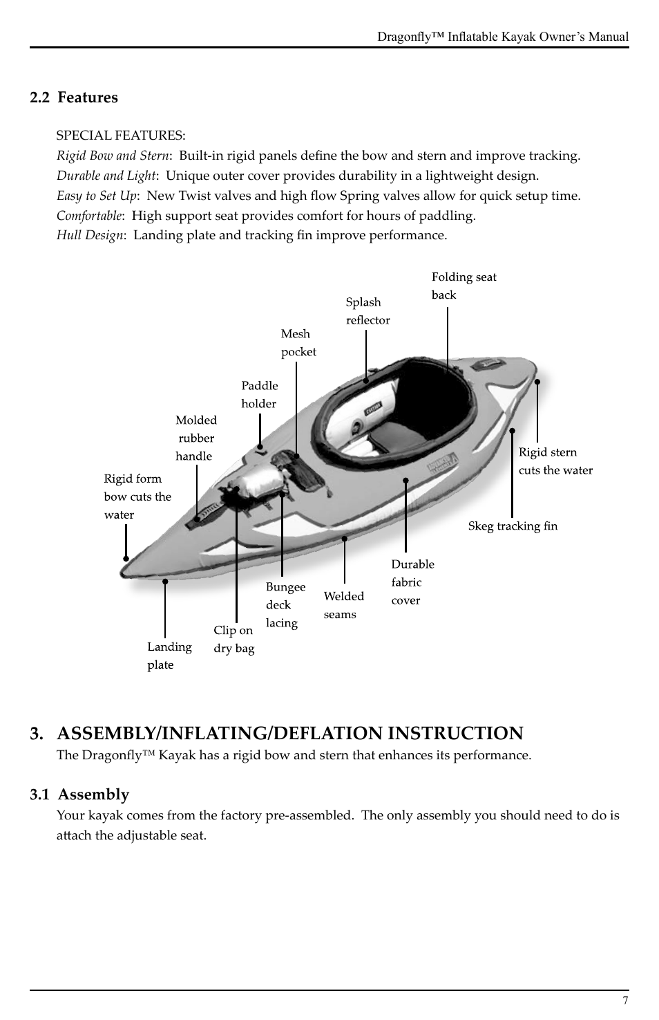 Assembly/inflating/deflation instruction | Advanced Elements DRAGONFLY AE1001 User Manual | Page 7 / 16