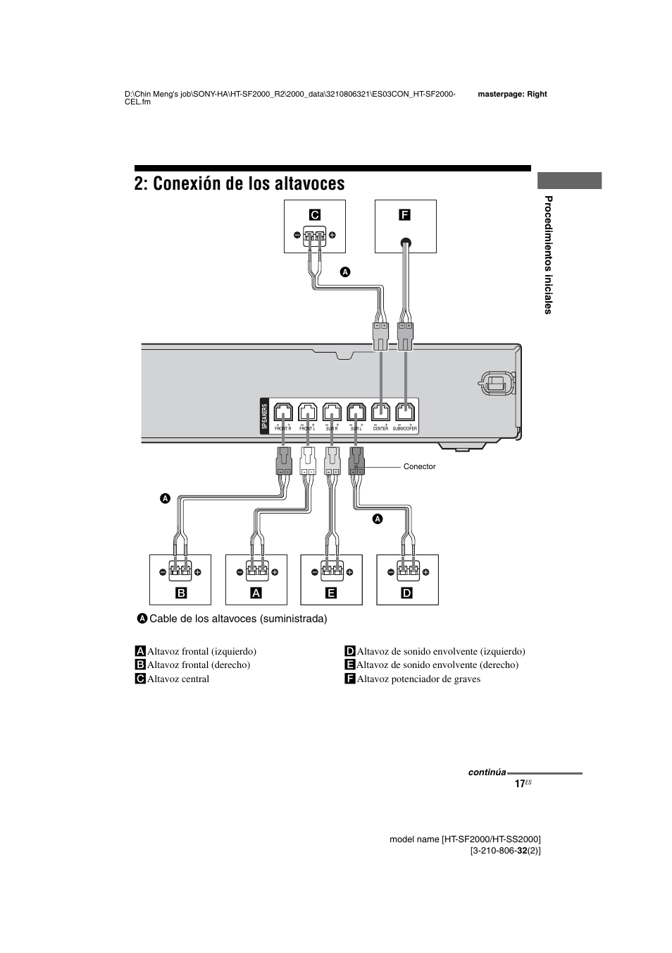 Conexión de los altavoces | Sony HT-SS2000 User Manual | Page 17 / 76