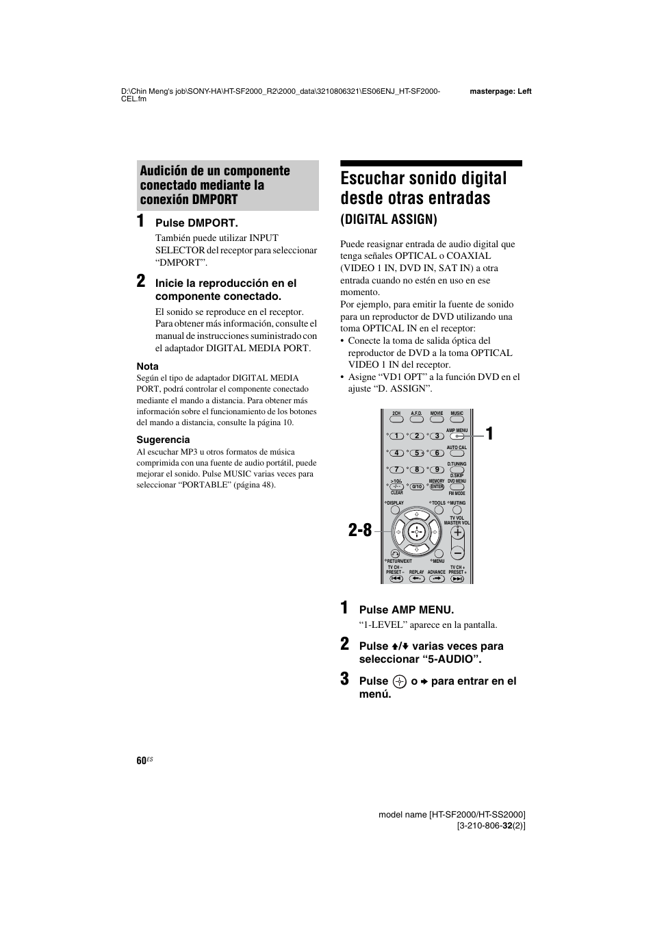 Escuchar sonido digital desde otras entradas, Digital assign), Talles, consulte la | Sony HT-SS2000 User Manual | Page 60 / 76