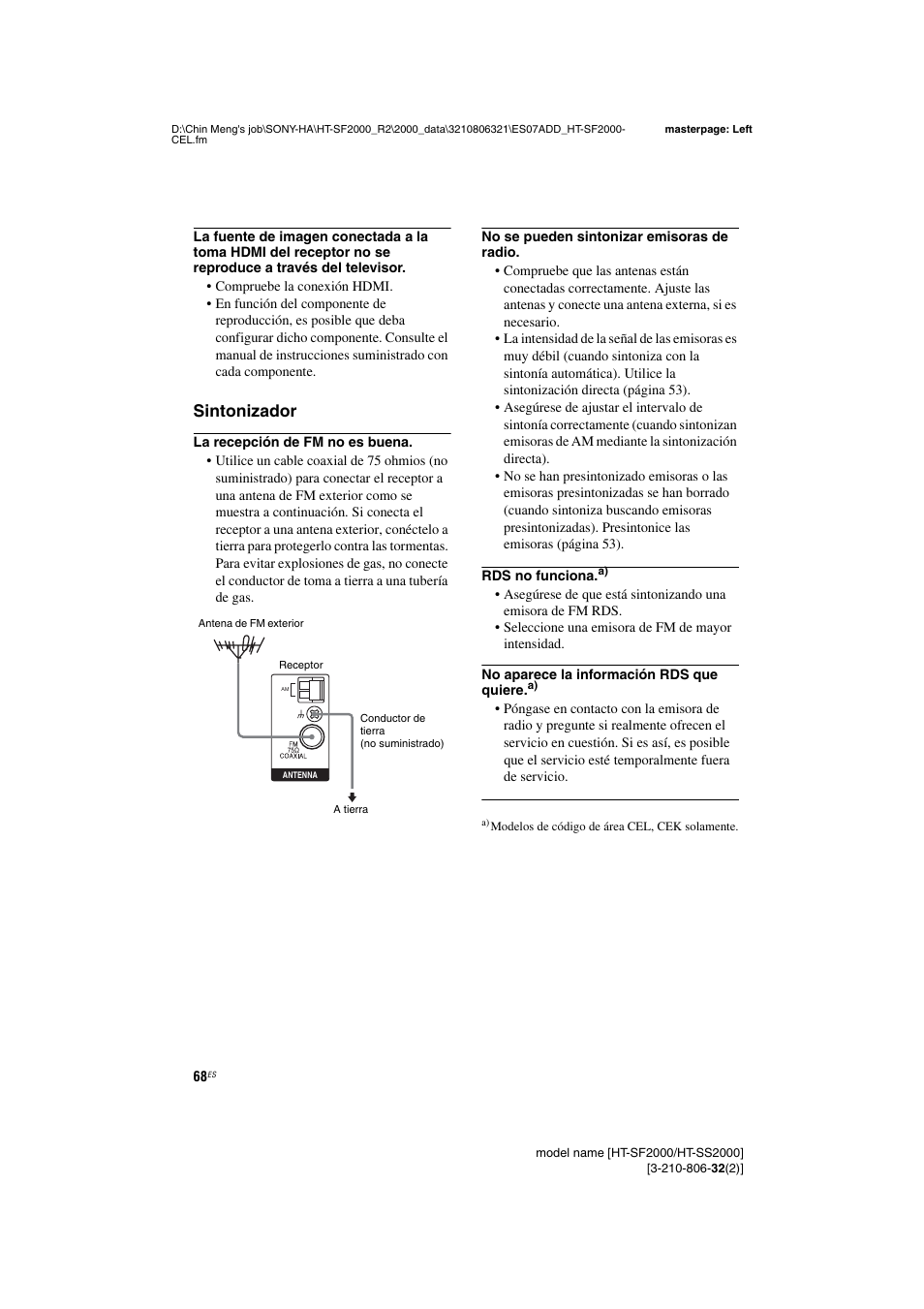 Sintonizador | Sony HT-SS2000 User Manual | Page 68 / 76