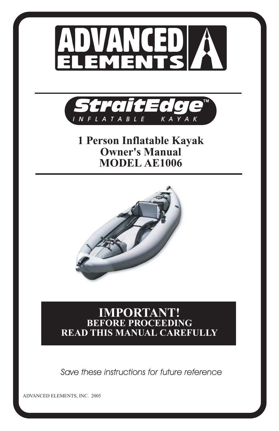 Advanced Elements STRAITEDGE AE1006 User Manual | 12 pages