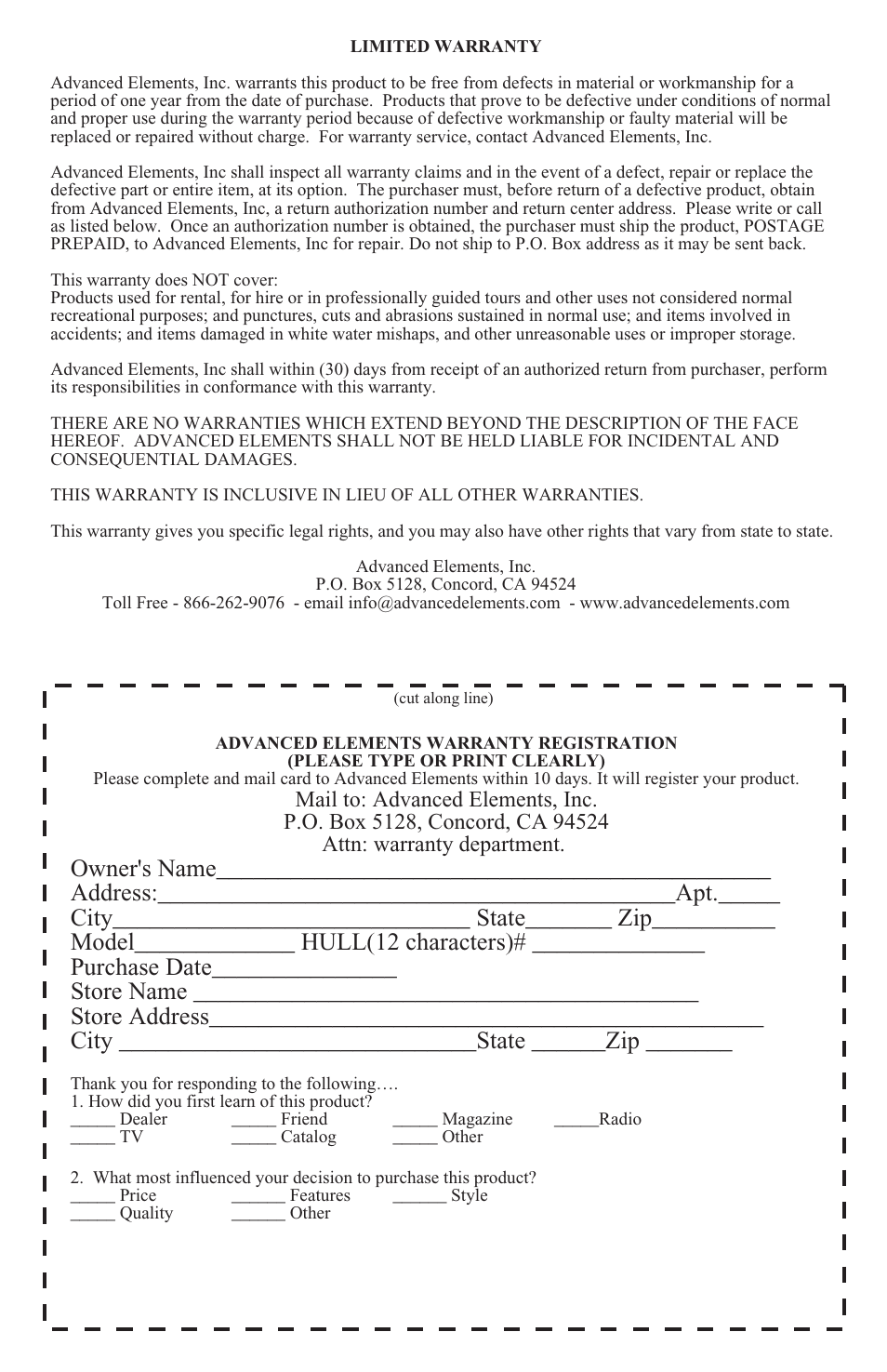Advanced Elements STRAITEDGE AE1006 User Manual | Page 11 / 12