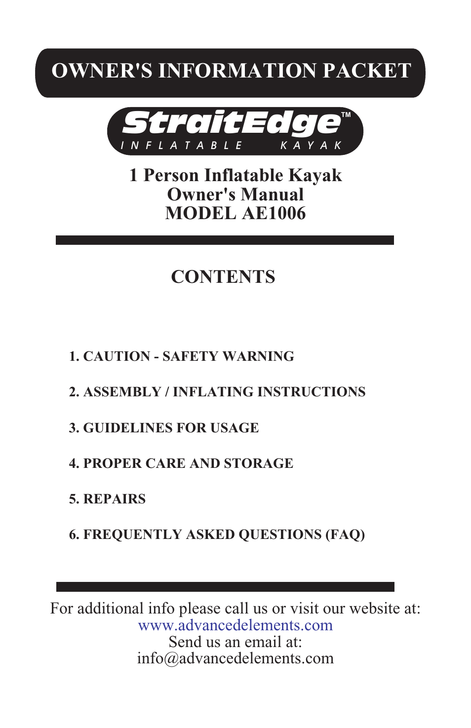 Advanced Elements STRAITEDGE AE1006 User Manual | Page 2 / 12