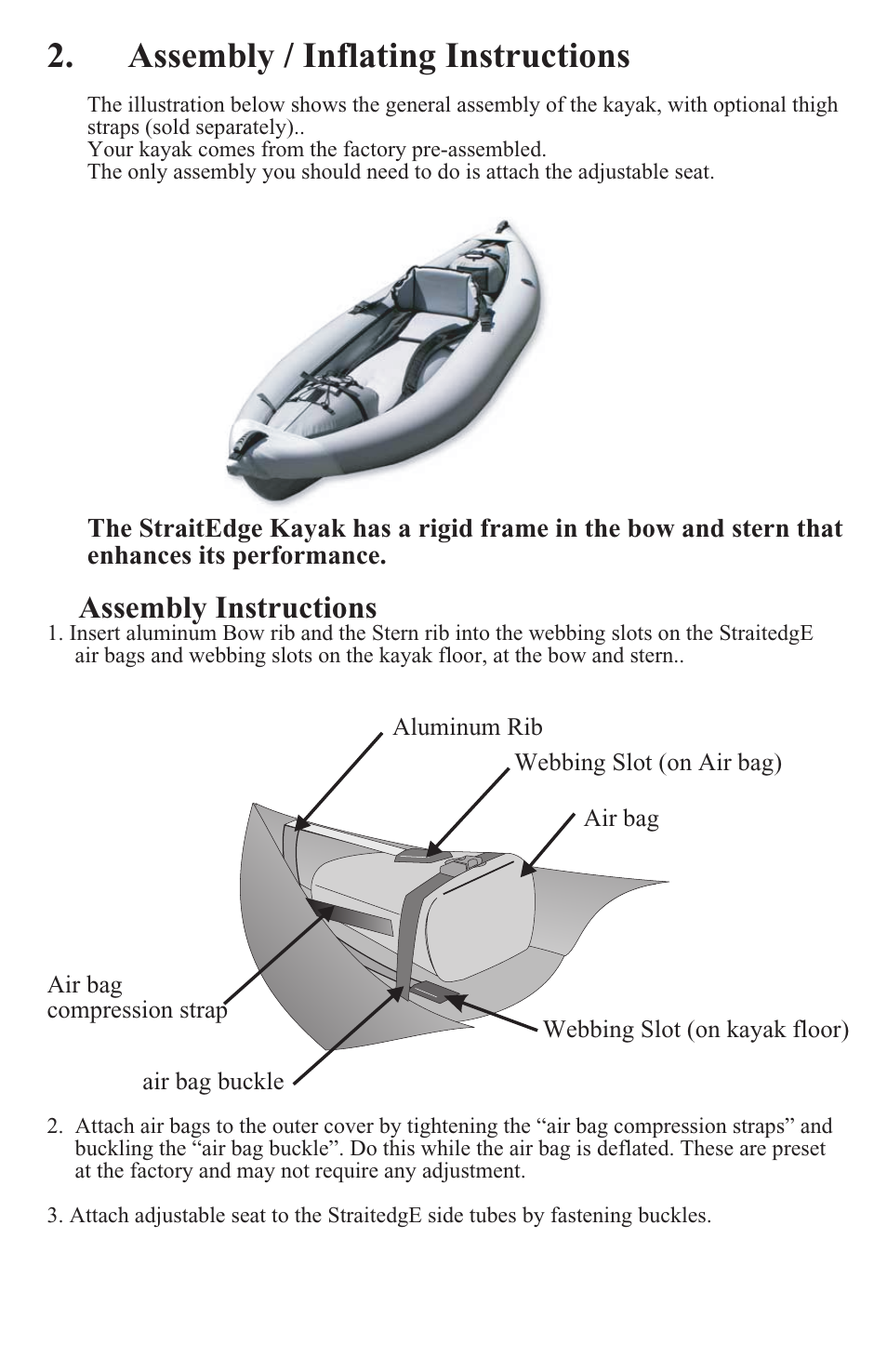 Assembly / inflating instructions, Assembly instructions | Advanced Elements STRAITEDGE AE1006 User Manual | Page 4 / 12