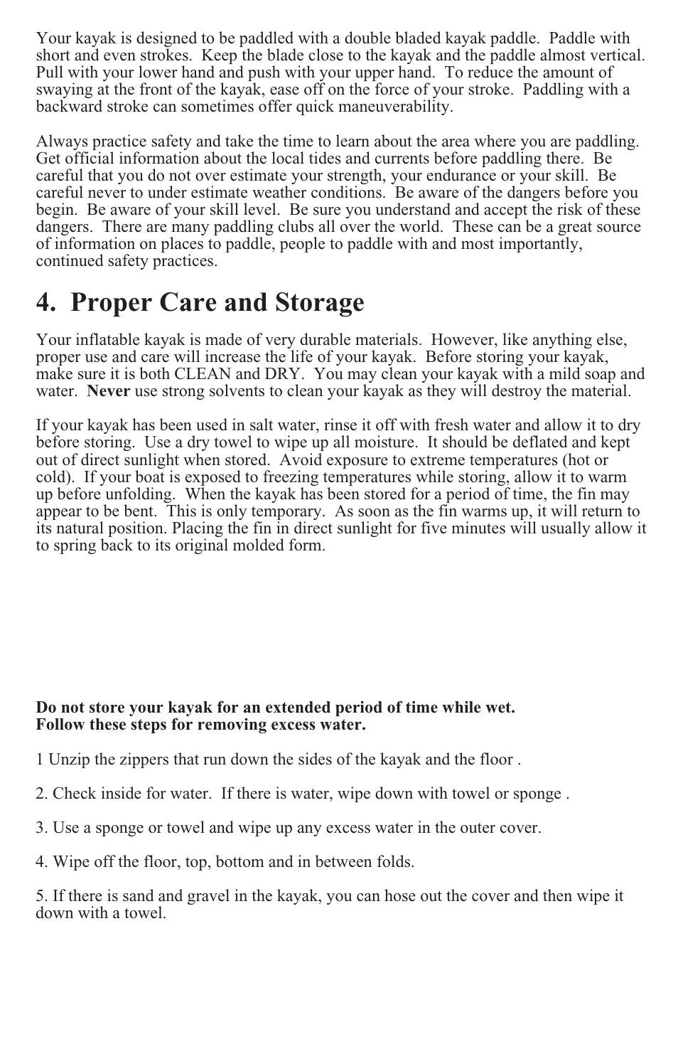 Proper care and storage | Advanced Elements STRAITEDGE AE1006 User Manual | Page 8 / 12