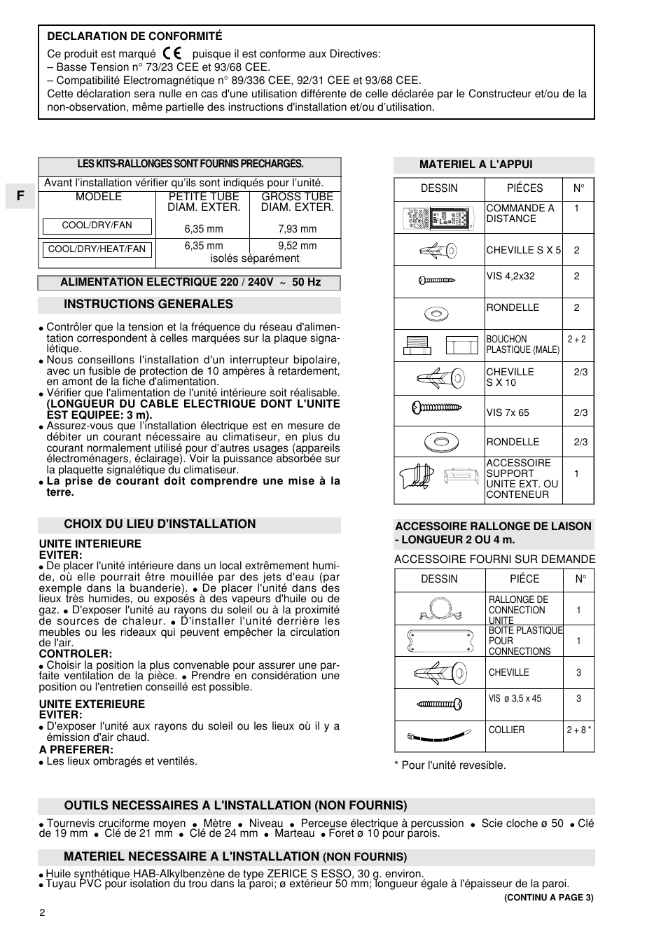 Instructions generales, Materiel necessaire a l'installation | Argo and Kingsford's Cornstarch HLA User Manual | Page 4 / 24