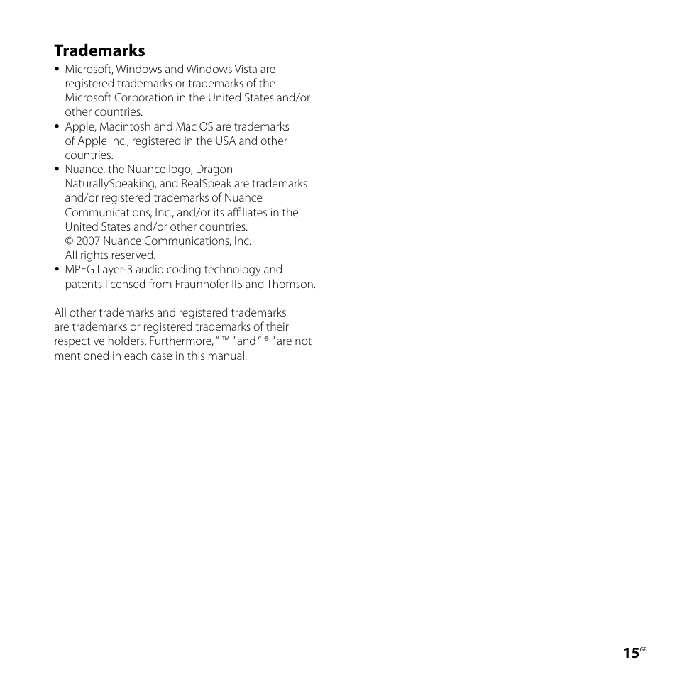 Trademarks | Sony ICD-UX80 User Manual | Page 15 / 60