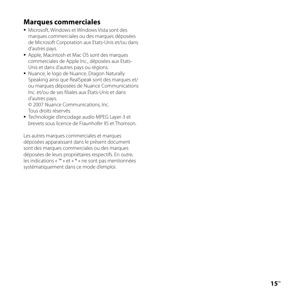 Marques commerciales | Sony ICD-UX80 User Manual | Page 29 / 60