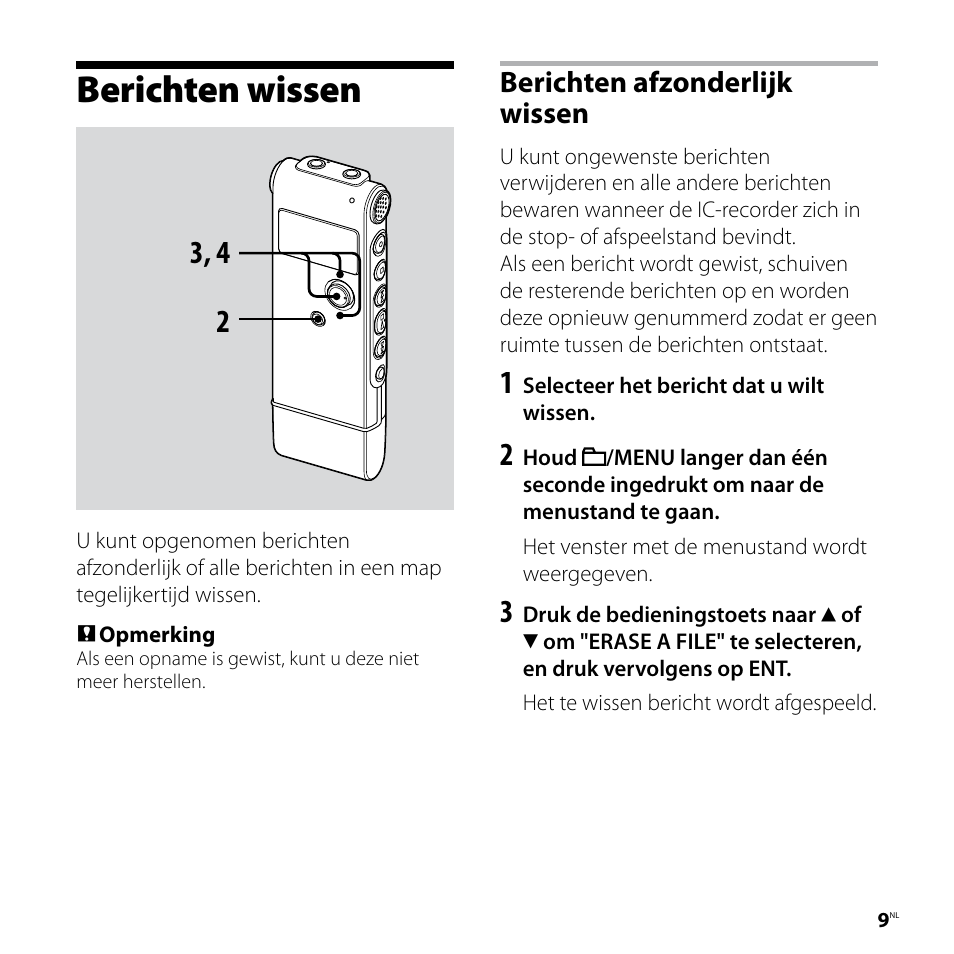 Berichten wissen, Berichten afzonderlijk wissen | Sony ICD-UX80 User Manual | Page 51 / 60