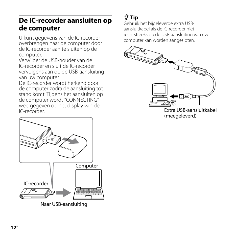 De ic-recorder aansluiten op de computer | Sony ICD-UX80 User Manual | Page 54 / 60