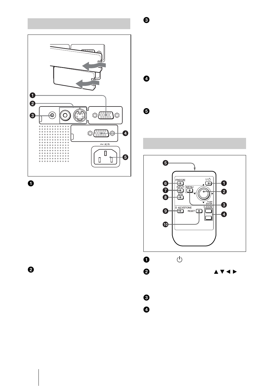 Panel de conectores, Mando a distancia | Sony VPL-ES1 User Manual | Page 114 / 156